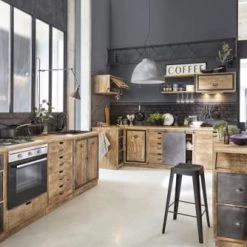 Maisons Du Monde Meubles Haut Etagère Murale De Cuisine En Métal Gris Et Manguier Massif -Meubles de cuisine Soldes etagere murale de cuisine en metal gris et manguier massif 1000 6 9 187584 5