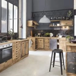 Maisons Du Monde Meubles Haut Etagère Murale De Cuisine En Métal Gris Et Manguier Massif -Meubles de cuisine Soldes etagere murale de cuisine en metal gris et manguier massif 1000 6 9 187584 7