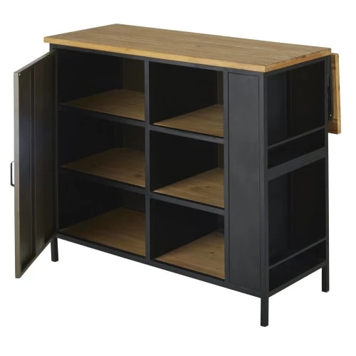 Maisons Du Monde Îlots Et Dessertes Îlot Central Cuisine 1 Porte En Bois De Sapin Et Métal Noir 4 Maisons Du Monde Îlots Et Dessertes Îlot Central Cuisine 1 Porte En Bois De Sapin Et Métal Noir – Image 2