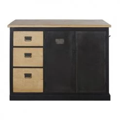 Maisons Du Monde Îlots Et Dessertes Ilot Central Cuisine 3 Portes 3 Tiroirs En Manguier Massif Avec Table étirable