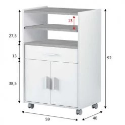 HOMN Meubles Bas Meuble Auxiliaire De Cuisine 1 Tiroir Et 2 Portes, Blanc Et Gris -Meubles de cuisine Soldes meuble auxiliaire de cuisine 1 tiroir et 2 portes blanc et gris 4
