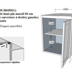 Grenier Alpin Meubles Haut Meuble Haut Pin Massif 60 Cm 1 Porte Ouverture Droite -Meubles de cuisine Soldes meuble haut pin massif 60 cm 1 porte ouverture droite 3