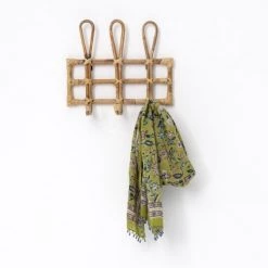 Casatera Portemanteaux Et Patères Patère Vintage 3 Crochets En Rotin Bois Clair -Meubles de cuisine Soldes patere vintage 3 crochets en rotin bois clair 1