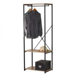 Urban Living Portemanteaux Et Patères Penderie En Métal Noir Et Bois + 2 étagères - 60x40x147cm -Meubles de cuisine Soldes penderie en metal noir et bois 2 etageres 60x40x147cm 1