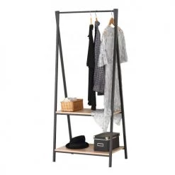 Urban Living Portemanteaux Et Patères Penderie En Métal Noir Et Bois + 2 étagères - 60x40x150cm -Meubles de cuisine Soldes penderie en metal noir et bois 2 etageres 60x40x150cm 1