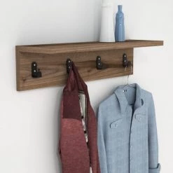 Toilinux Portemanteaux Et Patères Porte Manteau Avec 4 Accroches L.60 Cm Marron -Meubles de cuisine Soldes porte manteau avec 4 accroches l 60 cm marron 2