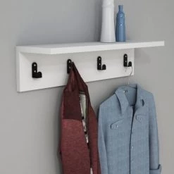 Toilinux Portemanteaux Et Patères Porte Manteau Blanc -Meubles de cuisine Soldes porte manteau blanc 2