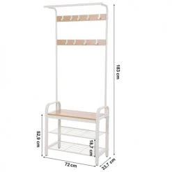 Calicosy Portemanteaux Et Patères Porte-manteau Blanc Avec étagères à Chaussures Et Crochets H183 Cm -Meubles de cuisine Soldes porte manteau blanc avec etageres a chaussures et crochets h183 cm 2