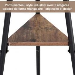 Homcom Portemanteaux Et Patères Porte-manteau Trépied Style Industriel Branches + 2 étagères -Meubles de cuisine Soldes porte manteau trepied style industriel branches 2 etageres 3