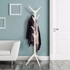 The Home Deco Factory Portemanteaux Et Patères Porte-manteaux Arbre En Bois 8 Tiges Blanc -Meubles de cuisine Soldes porte manteaux arbre en bois 8 tiges blanc 1