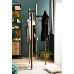 MACABANE Portemanteaux Et Patères Portemanteau 3 Ventaux En Teck Recyclé Et Métal -Meubles de cuisine Soldes portemanteau 3 ventaux en teck recycle et metal 1