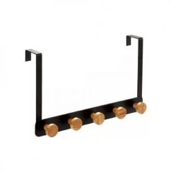 Wadiga Portemanteaux Et Patères Portemanteau De Porte En Métal Noir Et 5 Crochets En Bambou