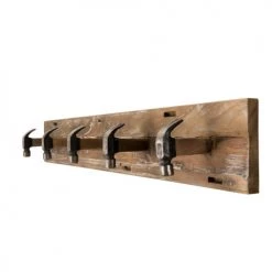 MACABANE Portemanteaux Et Patères Portemanteau Mural 5 Crochets En Teck Recyclé Et Métal -Meubles de cuisine Soldes portemanteau mural 5 crochets en teck recycle et metal 2