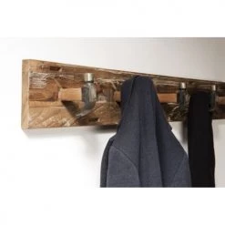 MACABANE Portemanteaux Et Patères Portemanteau Mural 5 Crochets En Teck Recyclé Et Métal -Meubles de cuisine Soldes portemanteau mural 5 crochets en teck recycle et metal 3