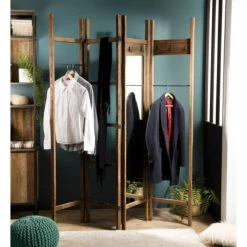MACABANE Portemanteaux Et Patères Portemanteau Pliable 4 Ventaux En Teck Recyclé -Meubles de cuisine Soldes portemanteau pliable 4 ventaux en teck recycle 1
