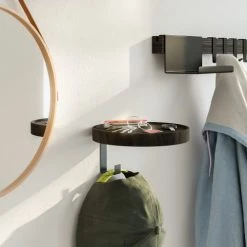 WOODEK Portemanteaux Et Patères Portemanteaux Mural Avec 1 Patère En Chêne Massif Noir -Meubles de cuisine Soldes portemanteaux mural avec 1 patere en chene massif noir 1