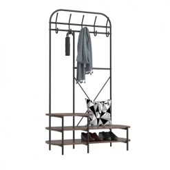 Nordlys Portemanteaux Et Patères Vestiaire D'entrée Style Industriel Avec Plateaux En Bois Marron -Meubles de cuisine Soldes vestiaire d entree style industriel avec plateaux en bois marron 2