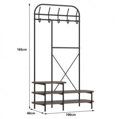 Nordlys Portemanteaux Et Patères Vestiaire D'entrée Style Industriel Avec Plateaux En Bois Marron -Meubles de cuisine Soldes vestiaire d entree style industriel avec plateaux en bois marron 4