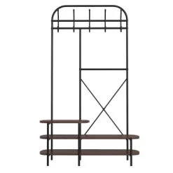 Nordlys Portemanteaux Et Patères Vestiaire D'entrée Style Industriel Avec Plateaux En Bois Marron -Meubles de cuisine Soldes vestiaire d entree style industriel avec plateaux en bois marron 5