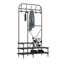 Nordlys Portemanteaux Et Patères Vestiaire D'entrée Style Industriel Avec Plateaux En Bois Noir -Meubles de cuisine Soldes vestiaire d entree style industriel avec plateaux en bois noir 2