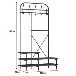 Nordlys Portemanteaux Et Patères Vestiaire D'entrée Style Industriel Avec Plateaux En Bois Noir -Meubles de cuisine Soldes vestiaire d entree style industriel avec plateaux en bois noir 4